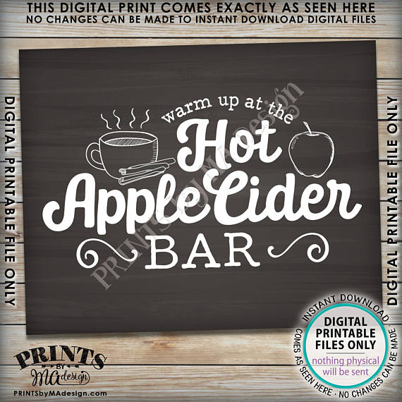 Apple Cider Sign, Warm Up at the Hot Apple Cider Bar, Autumn Decor, Chalkboard Style PRINTABLE 8x10" <Instant Download> - PRINTSbyMAdesign