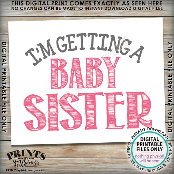 I'm Getting a Baby Sister Gender Reveal Pregnancy Announcement Sign, It's a Girl, PRINTABLE 8x10/16x20” Sign <Instant Download Digital Printable File> - PRINTSbyMAdesign