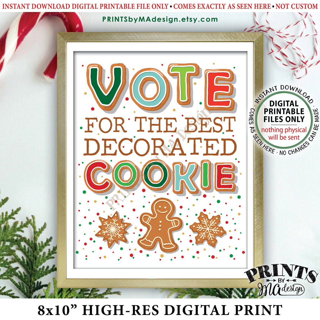 Cookie Voting Sign, Vote for the Best Decorated Cookie, Gingerbread Christmas Cookies, Holiday Cookie Baking Party, PRINTABLE 8x10” Instant Download Printable File - PRINTSbyMAdesign