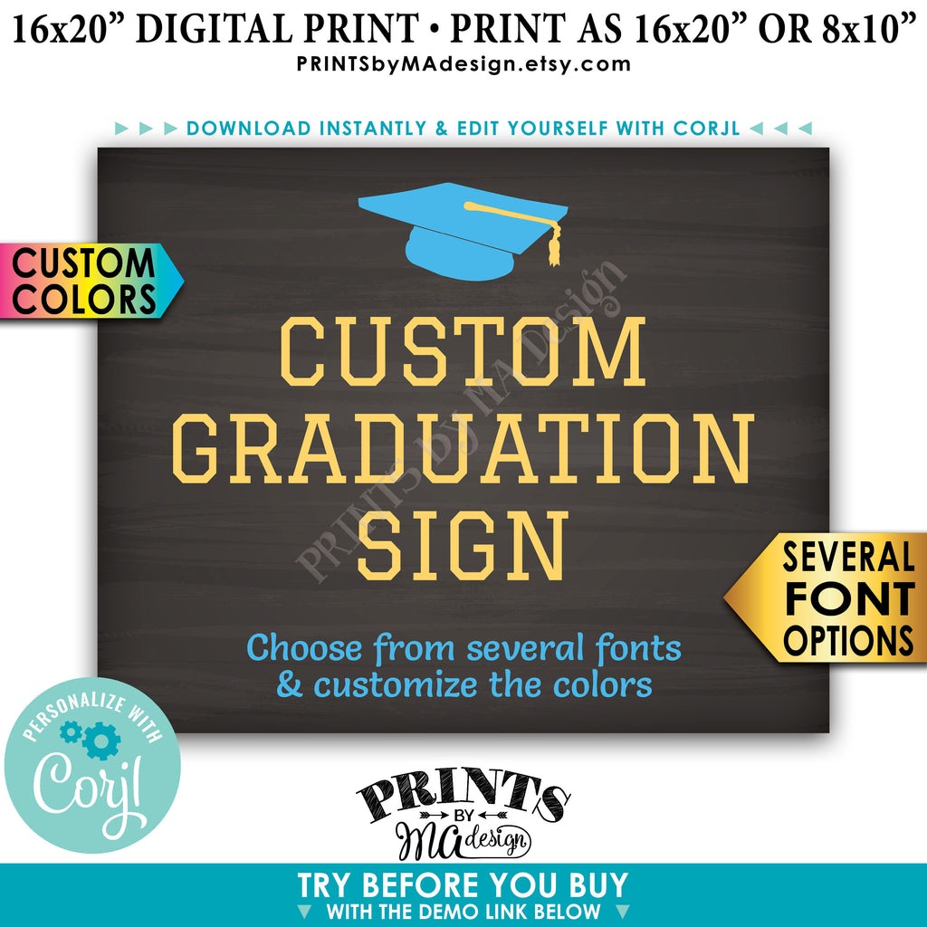 Create Your Own Graduation Sign, Graduation Party Decorations, Editable PRINTABLE 8x10/16x20” Chalkboard Style Sign, Landscape (Edit Yourself with Corjl) - PRINTSbyMAdesign
