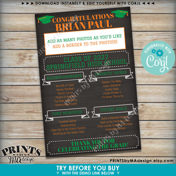 Graduation Party Sign, High School or College Graduation Party Decoration, Milestones, PRINTABLE 24x36” Chalkboard Style Sign (Edit Yourself with Corjl) - PRINTSbyMAdesign